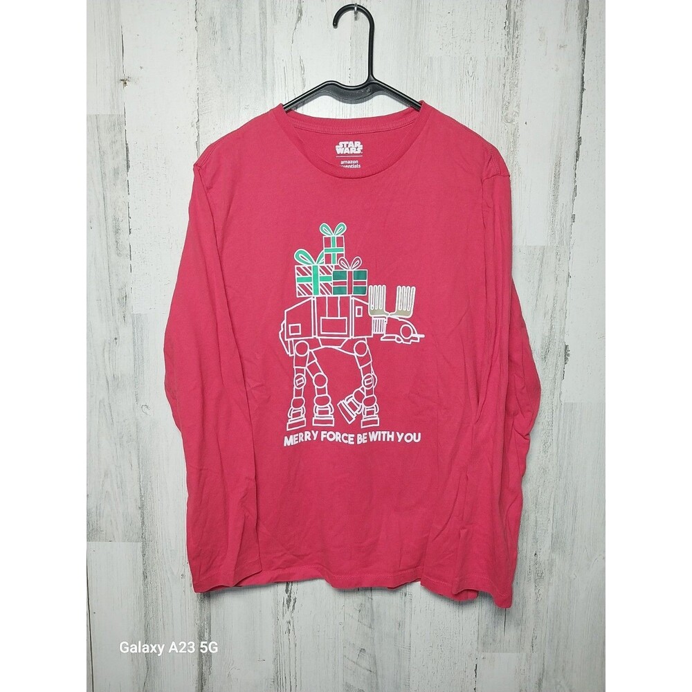 Star Wars AT AT MERRY FORCE BE WItH YOU Long Sleeve Red Tee Medium